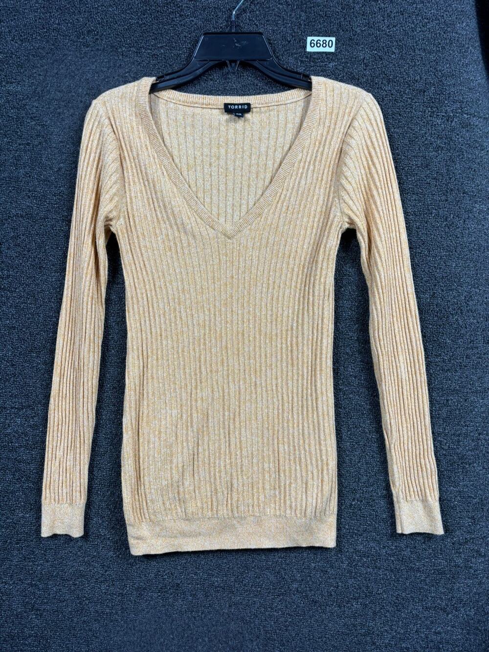 Torrid Ribbed Knit Sweater Size 00 (10) V-Neck Mustard Yellow Long Sleeves